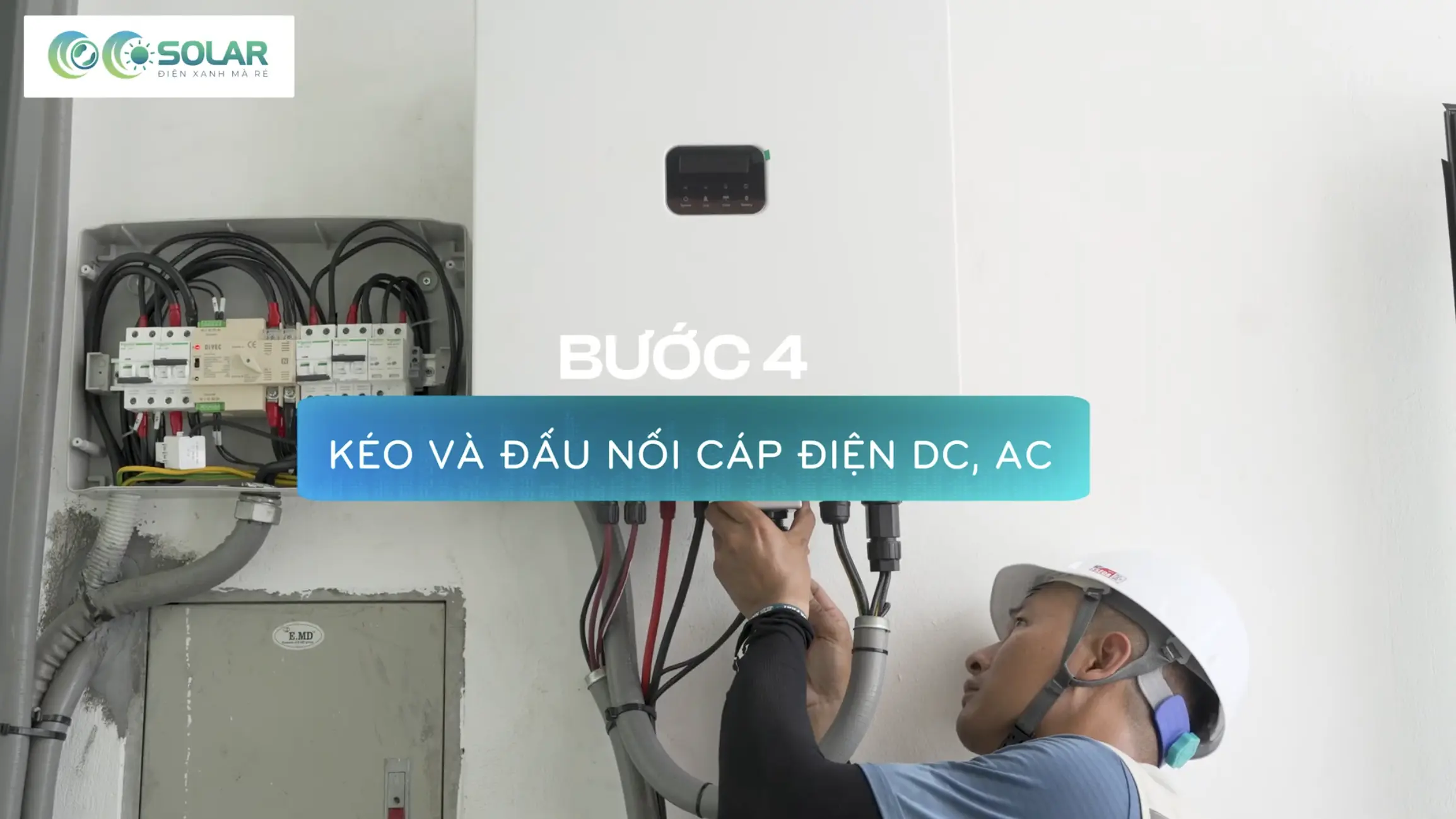 Bước 4 Kéo và đấu nối cáp điện DC, AC